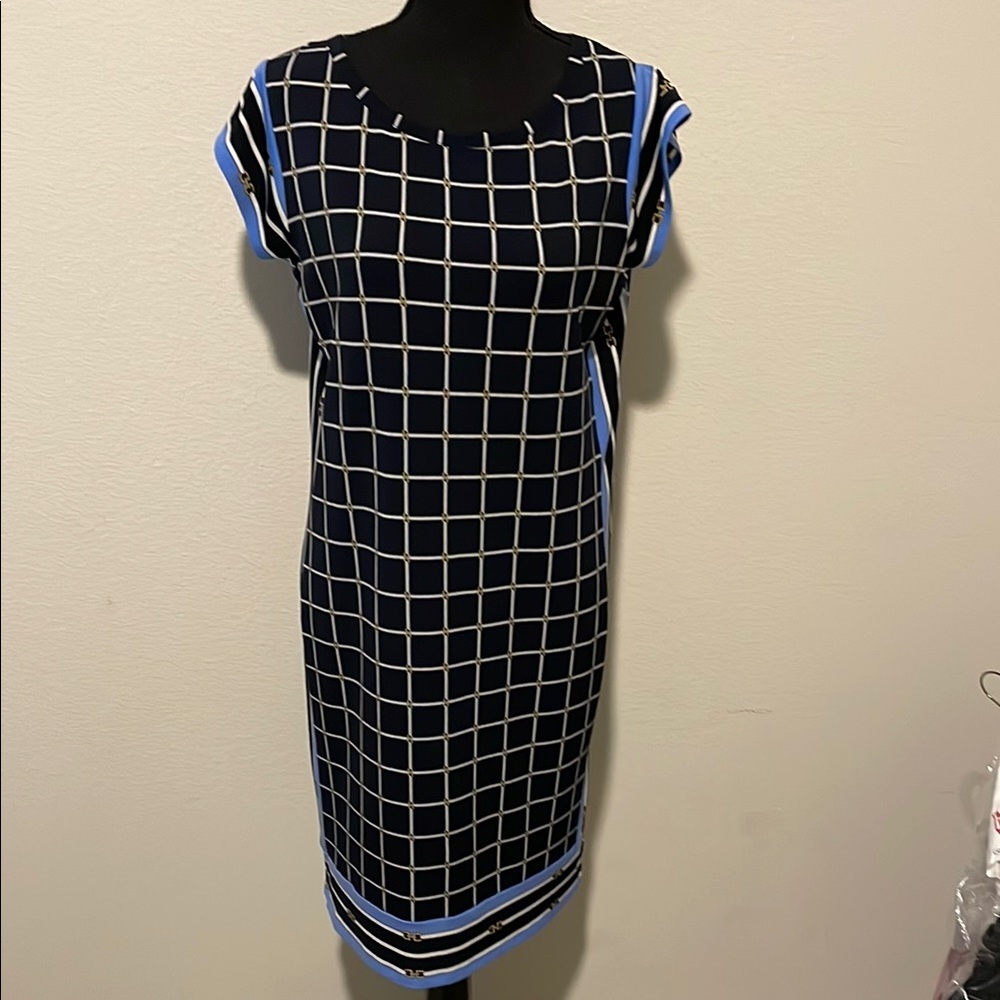 Michael Kors navy and White Grid Pattern Dress